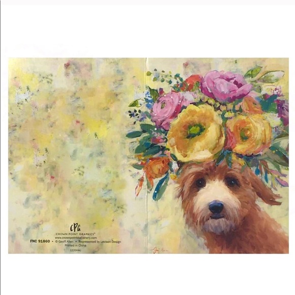 One Single Floral Head Wreath Dog Note Card - Picture 1 of 3